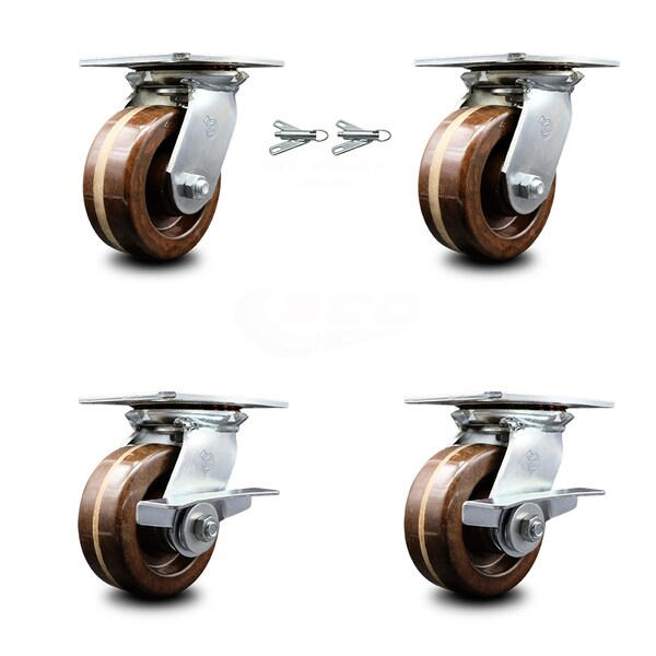 Service Caster 5 Inch High Temp Phenolic Swivel Caster Swivel Locks 2 Brakes SCC, 2PK SCC-35S520-PHRHT-BSL-2-SLB-2 - main